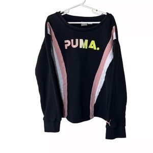 PUMA Girls Pullover Sweatshirt Size Large 12/14 Colorblock Trim Black Pink Green